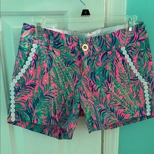 Lilly Pulitzer Pink and Green Bermuda Shorts Vibrant Resort Wear